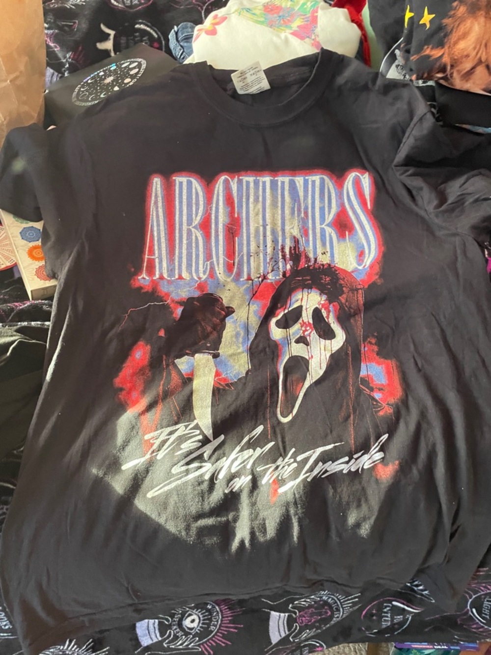 Archers Graphic Black Band Tee with Red & White Horror Print